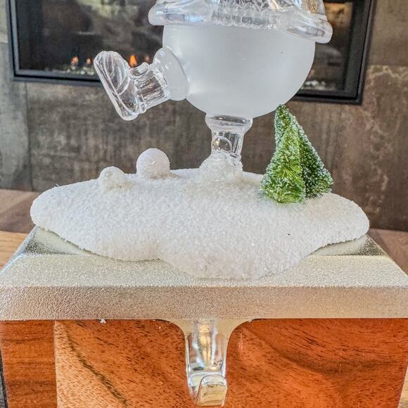 Festive Glass Like Acrylic Christmas Snowman Stocking Hanger Winter Scene Base - Picture 8 of 12